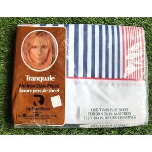 Vintage Tranquale Dan River Twin Flat Sheet No Iron Luxury Red White Blue Stripe